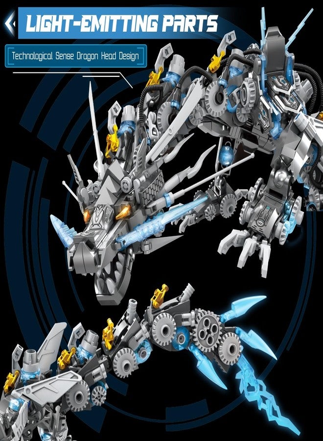 HIGH GODO Dragon Building Blocks Sets for Adults, 2 in 1 Grey Mechanical Dragon Animal Building Model Collectible Display Toys, Cool Creative Gifts for Teens Fans (1390 Pcs) - Image 4